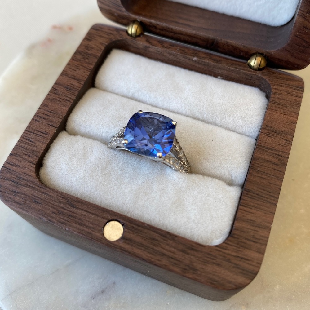 ZALES Cushion-Cut Royal BLUE and White Sapphires Ring - Picture 3 of 11